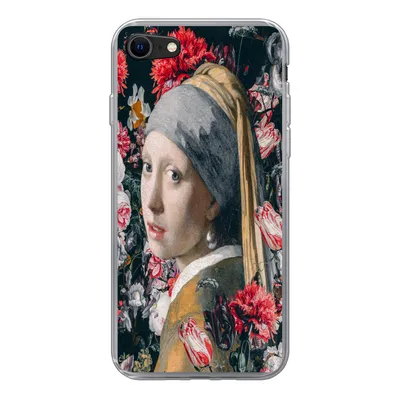 Produktbild von MuchoWow® Handyhülle Schutzhülle Hülle für iPhone SE 2022 Das Mädchen mit dem Perlenohrring - Blumen - Vermeer Silikon Softcase Handy Hülle - Schutzhülle