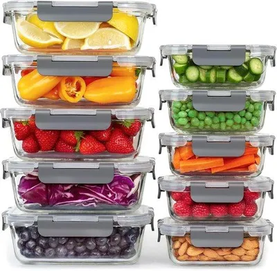 Produktbild von Famanu Glasbehälter – 10 Stück gesunde Mahlzeitenbehälter mit luftdichten Deckeln – BPA-frei und auslaufsicher