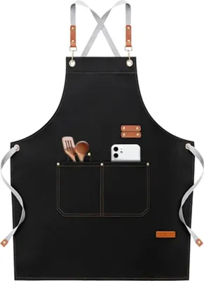 Produktbild von Professionelle, wasserdichte Küchenschürze für Damen und Herren mit 4 Taschen und verstellbaren Trägern, geeignet für Restaurant, Garten und Grill.