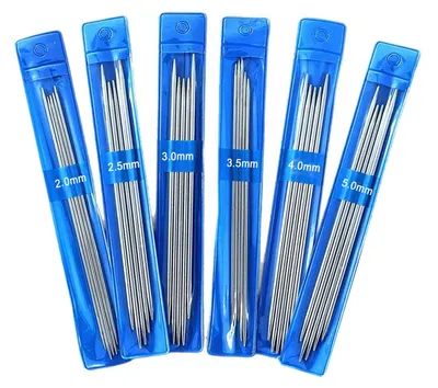 Produktbild von Set mit 30 Stricknadeln mit zwei Spitzen, 15 cm, Edelstahl, 2,0 mm bis 5,0 mm