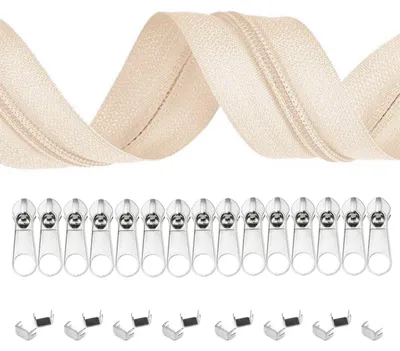 Produktbild von 6m Endlos-Reißverschluss 5mm mit 15 Zippern und 15 Endstücke freie Farbwahl, Farbe:031 hellbeige