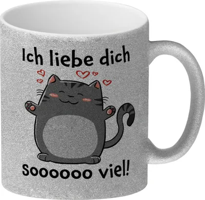 Produktbild von Ich liebe dich soooooo viel Glitzer-Kaffeebecher mit niedlicher Katze