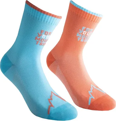 Laufsocken "For Your Mountain Socks" von La Sportiva in Blau und Orange; mit grafischen Elementen.