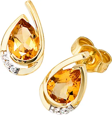 Produktbild von Ohrstecker Ohrschmuck mit Citrin orange & 6 Brillanten 585 Gelbgold Damen
