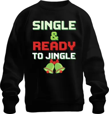 Produktbild von SINGLE & READY TO JINGLE Weihnachten Lustig Retro Pixel Party Uni Sweatshirt Pullover, Schwarz, 3XL