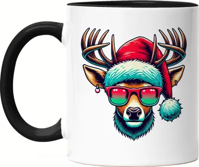 Produktbild von Rentier Weihnachten Tasse Schwarz Brille Lustig Christmas Xmas