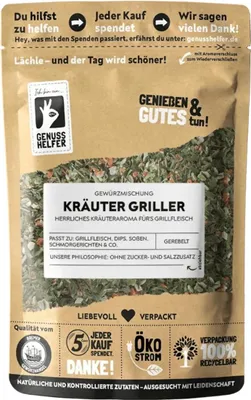 Produktbild von Kräuter Griller Gewürzmischung, gerebelt, zum Würzen und Marinieren von Grillfleisch, ideal für Dips und Saucen, 100g