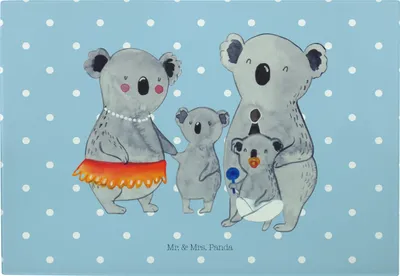 Produktbild von Mr. & Mrs. Panda Schneidebrett Glas Koala Familie - Blau Pastell - Geschenk, Vesperplatte, Muttertag, Family, Mama, Glasbrett, Frühstücksbrett, Servierplatte, Papa