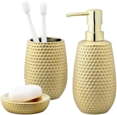 Produktbild von Keramik-Bad-Accessoires-Set 3-teilig mit Seifenspender