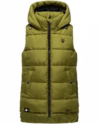 Produktbild von Marikoo Zarinaa Damen Herbst Steppweste mit Kapuze Bodywarmer Vegan Ärmellose Weste Moss Green Gr. 36 - S