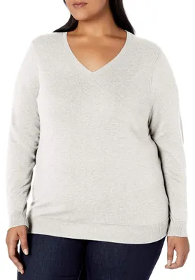 Produktbild von A. Essentials Damen Leichter Langarm-Pullover Mit V-Ausschnitt, Elfenbein, XXL G