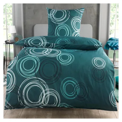 Produktbild von Bettwäsche 135x200 cm Baumwolle Sets, Kreismuster Bettbezug 135 x 200 cm, Kissenbezug 80x80 cm, Renforcé, Bettwäsche mit Reißverschluss