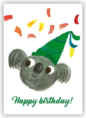 Produktbild von Lustige gemalte Geburtstagskarte mit Party Koala Bär und Konfetti als Glückwunsch für das Geburtstagskind: Happy Birthday