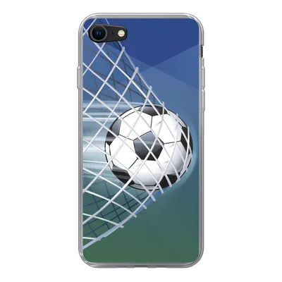 Produktbild von MuchoWow® Handyhülle Schutzhülle Hülle für iPhone SE 2020 Eine Illustration eines Fußballs im Netz - Jungen - Mädchen - Kinder Silikon Softcase Handy Hülle - Kartenbesitzer