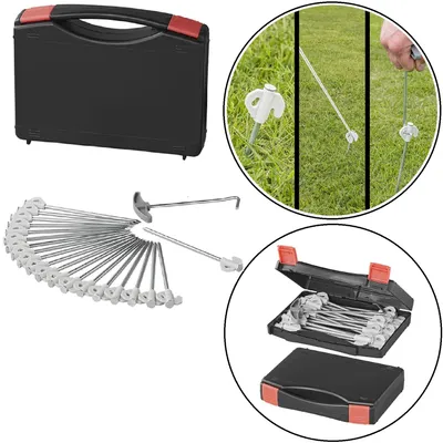 Produktbild von 20x Felsbodenhering Heringe 20cm mit Haken + Heringzieher Erdnägel Heringset