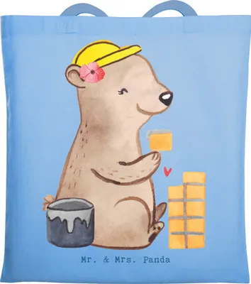 Produktbild von Mr. & Mrs. Panda Shopping Tasche Maurerin Herz - Sky Blue - Geschenk, Maurerbetrieb, Gesellenprüfung, Schultasche, Tote Bag, Laptoptasche, Handwerkerin, Beutel