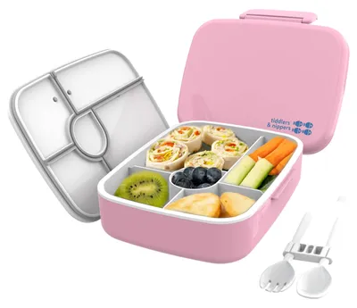 Bento-Box mit 5 Fächern, 1,3 l, rosa, auslaufsicher, BPA-frei