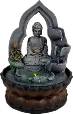 Produktbild von YITIANTIAN Buddha-Tischbrunnen mit 3 Stufen, Zen-Wasserfallbrunnen aus Kunstharz für drinnen, fließendes Wasserornament für Büro und Schreibtisch