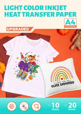 Produktbild von 20 Stück A4 Inkjet Heat Transfer Paper für T-Shirts, Taschen und DIY Projekte - Einfach zu bedienen, kompatibel mit Inkjet- und Laserdruckern, geeignet für helle Stoffe