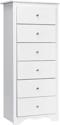 Produktbild von Famanu Kommode mit 6 Schubladen - Weiß - Multifunktional für Wohnzimmer, Schlafzimmer oder Flur - Kompakte Aufbewahrung 59 x 40 x 135 cm