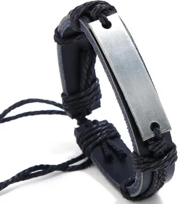 Image de Bracelet noir pour homme avec plaque