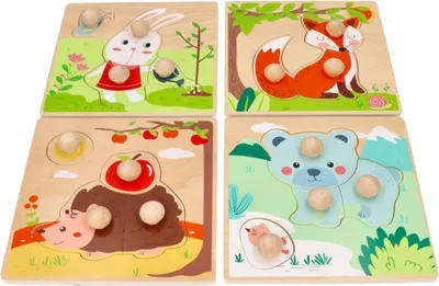 Produktbild von adam toys Holz-Steckpuzzle ab 1 Jahr, 4er Set, Kinder - Holzpuzzle, Thema Jahreszeiten, Tiere - Am Griff herausziehbar - Sensorisches Spielzeug - 3-4