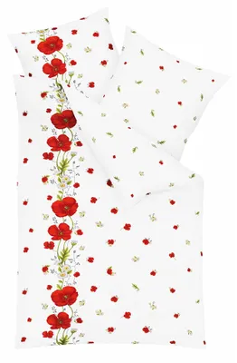 Produktbild von JACK by Kaeppel Linon Renforcé Bettwäsche 135x200cm 2 tlg. Red Poppy Mohnblumen Blüten Weiß Rot Reißverschluss