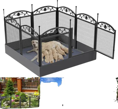 Produktbild von Hundespielzaun, 8 abnehmbare Paneele, wasserdichte Matte, schwarz