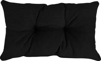A black rectangular cushion with tufting in the center.