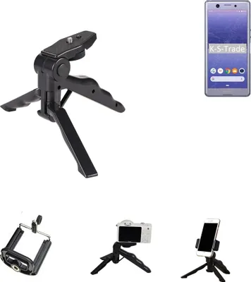 Produktbild von K-S-Trade Stativ Tisch-Ständer Dreibein Handy-Stativ Ständer kompatibel mit Sony Xperia Ace Mini-Stativ Smartphone Tripod Handy-Stativ aus Plastik
