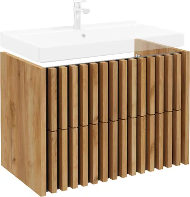 Produktbild von Waschtischunterschrank 80 cm für Waschbecken LUCCA-107 in Eiche mit schwarz, B/H/T: 80/56/45 cm