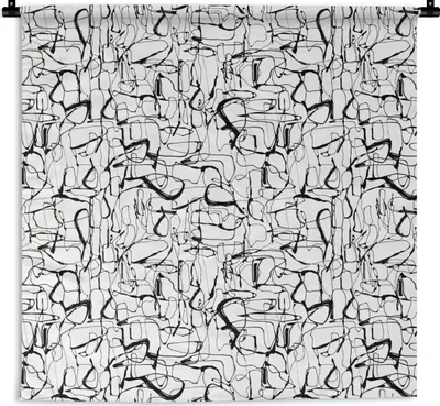 Produktbild von MuchoWow® Wandteppich Wandbehang Linienkunst - Abstrakt - Muster - Schwarz und Weiß 150x150 cm Tapisserie Dekoration Wandtuch - Wohnaccessoires - Modernes