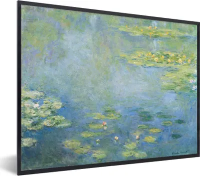 Produktbild von MuchoWow® Gerahmtes Poster Seerosen - Gemälde von Claude Monet 80x60 cm - Poster mit Schwarzem Bilderrahmen Wandposter Rahmen Foto Bilder - Schwarzem - Mit Gestell