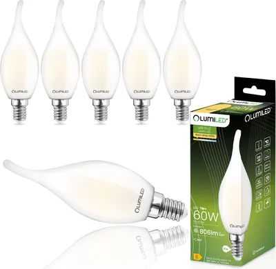 Produktbild von LUMILED BA35 E14 LED Lampe 6 Stück Set 7W (ersetzt 60W) 806lm milchig Filament Glas Leuchtmittel Kerzenform Windstoß 3000K Warmweiß Birne Lampen 360° Abstrahlwinkel Kerzenlampe