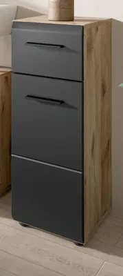 Produktbild von Badezimmer Kommode "Cover" in schwarz matt und Nox Eiche Badkommode 30 x 80 cm