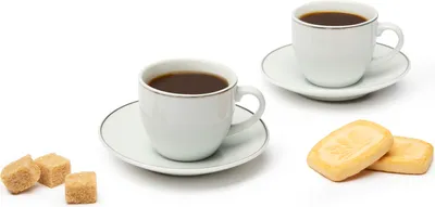 Produktbild von Excelsa Set 6 Espressotassen mit Untertassen Platinum aus weißem Porzellan mit silbernem Rand