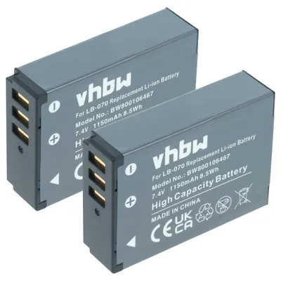 Produktbild von vhbw 2x Akku Ersatz für Kodak LB-070 für Kamera (1150 mAh, 7,4 V, Li-Ion)