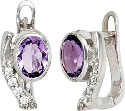 Produktbild von Creolen Ohrringe 925 Silber 2 Zirkonia lila 8 Zirkonia weiß Ohrschmuck