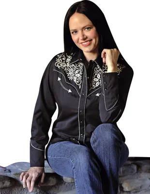 Produktbild von Damen Westernbluse Cowgirl Bikerin Western Bluse »HOLLY« Schwarz