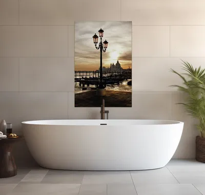 Produktbild von Wallario wasserfestes Poster selbstklebend 91,50 x 61 cm, Venedig - Lagune bei Sonnenuntergang, Badezimmerposter Spritzschutz mit Hochglanzoberfläche in Glasoptik