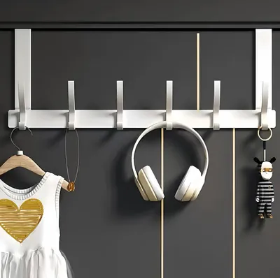 Produktbild von Wei?e Türgarderobe – 6 robuste Metallhaken, ohne Bohren, für Schlafzimmer, Badezimmer, Küche