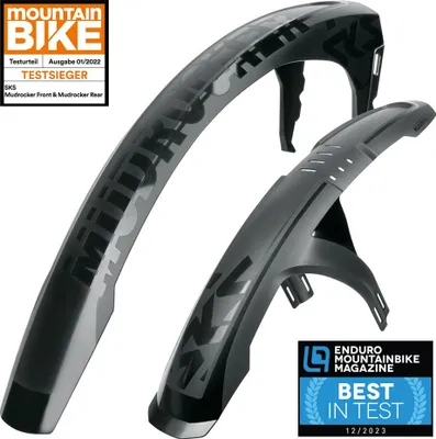 Produktbild von SKS GERMANY MUDROCKER SET Schutzblech-Set für Mountainbikes (Fahrradzubehör aus schlagfestem Hochleistungskunststoff, innovative Befestigung, effektiver Spritzschutz), schwarz