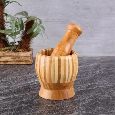Image de Mortier et pilon à ail en bambou, grand