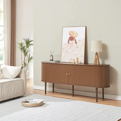 Zdjęcie produktu dla Kredens 'Mapia' z 2 przesuwanymi drzwiami 166 x 40 x 70 cm, orzechowy wygląd