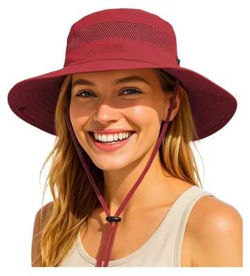 Immagine prodotto di Cappello da sole da donna e da uomo, protezione UV UPF 50+, con cintino sotto il mento, pieghevole, tesa larga, taglia unica, colore rosa