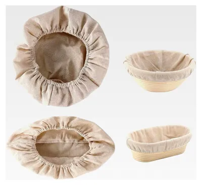 Produktbild von 2er Set Beige Leinentücher für das Brotbacken, Rund und Oval. Abdeckungen für Gärkörbe zur Teigzubereitung und zum Backen, Bäckerleinen (25cm+30cm)