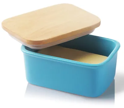 Produktbild von Porzellan Butterdose mit Holzdeckel für frische Butter