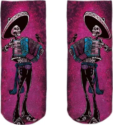Produktbild von Socken Skelett mit Akkordeon, pink, Strümpfe Socke Totenköpfe Totenkopf