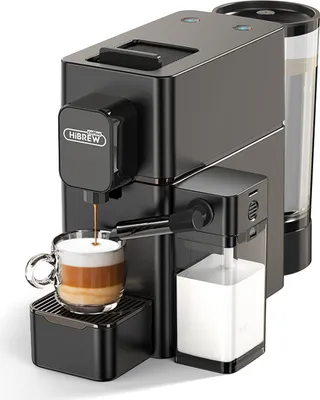 Obrázok produktu pre Kávovar HiBREW s kapsulami NS a systémom na napenenie mlieka, 7 nastaviteľných teplôt, tlak 20 barov, samočistiaci espressovač s odnímateľnou nádobou na mlieko, veľká nádoba na kávovú usadeninu pre jedno- a dvojité šálky, latte, espresso, cappuccino