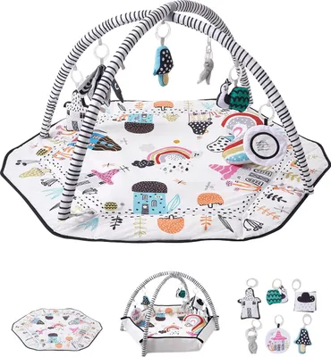 Produktbild von Spielmatte Erlebnisdecke Spielbogen 6 sensorische Spielzeuge 106x106cm